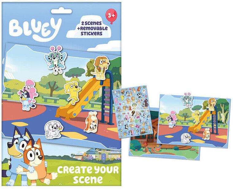 Bluey, plansza z naklejkami wielorazowymi, zestaw kreatywny