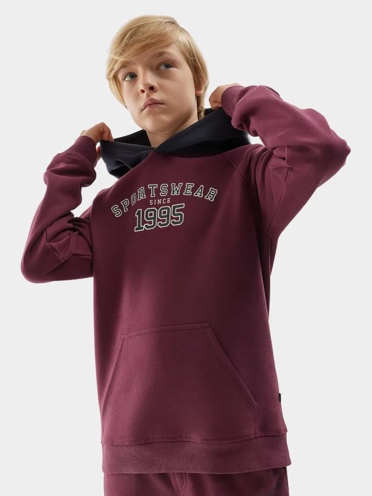 Bluza chłopięca z kapturem, bordowa, 4F