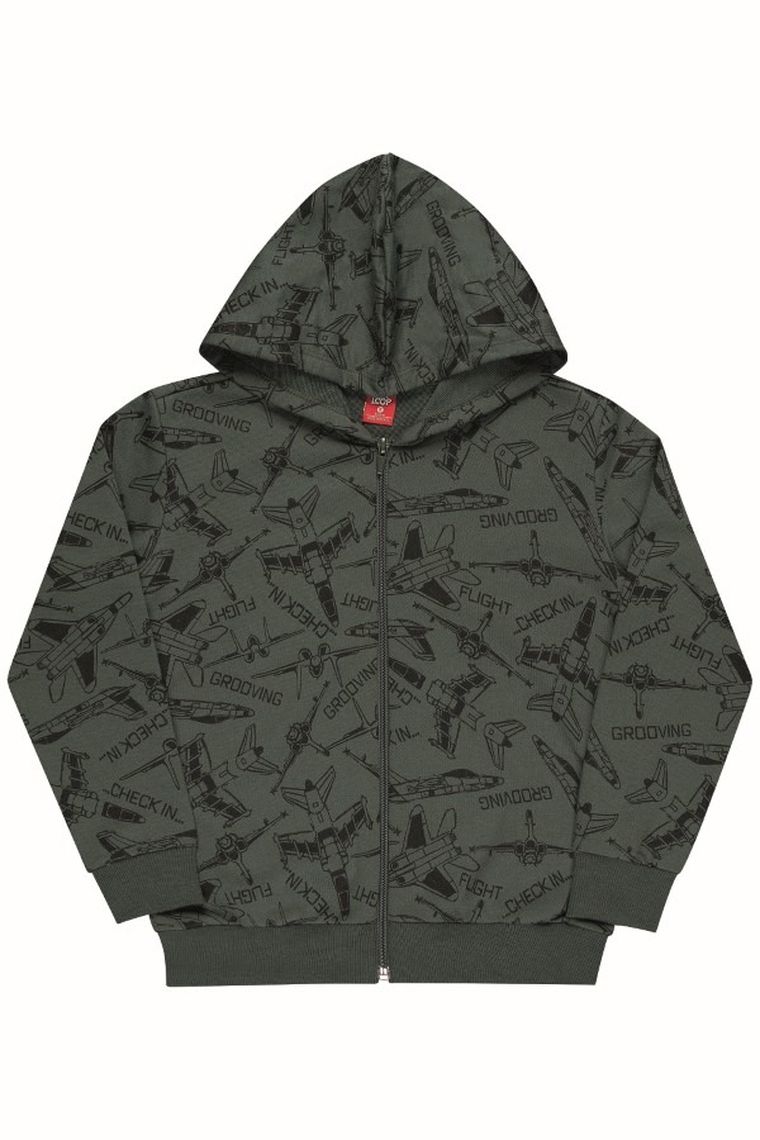 Bluza chłopięca z kapturem, rozpianna, ciemnozielona, Bee Loop