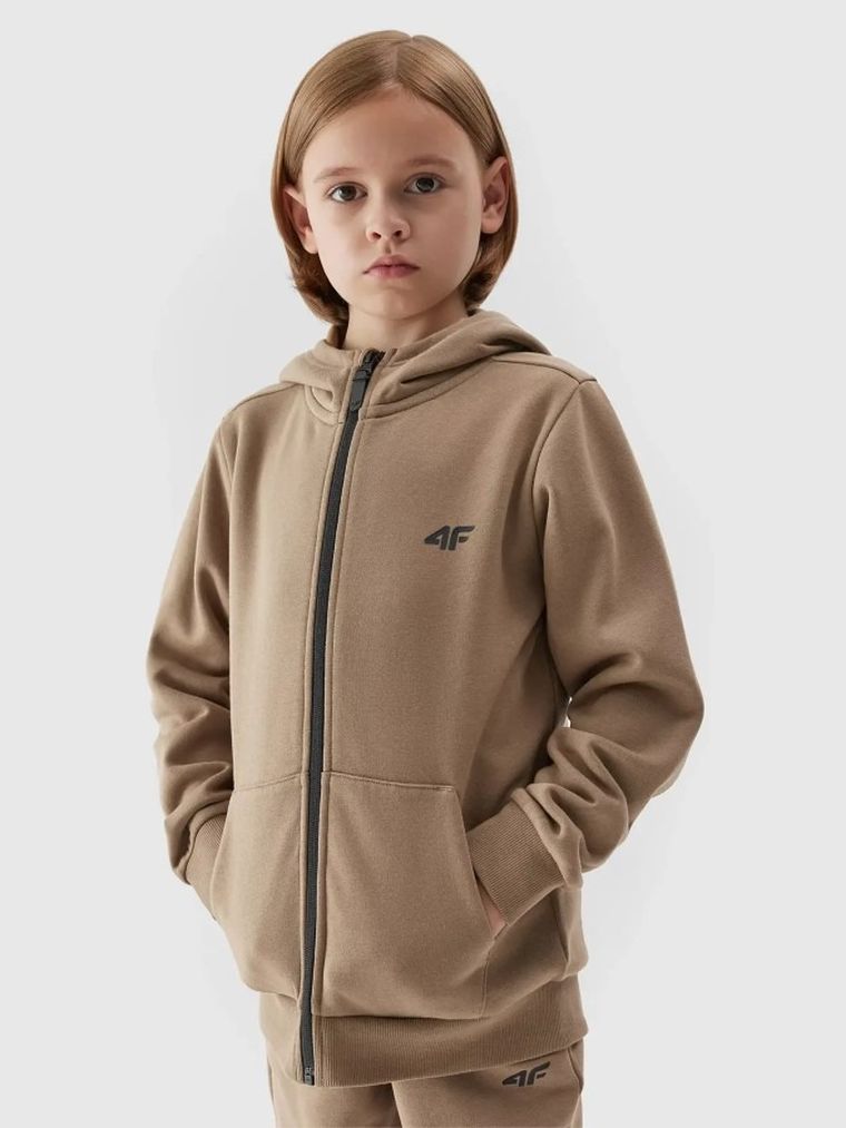 Bluza chłopięca z kapturem, rozpinana, beżowa, 4F