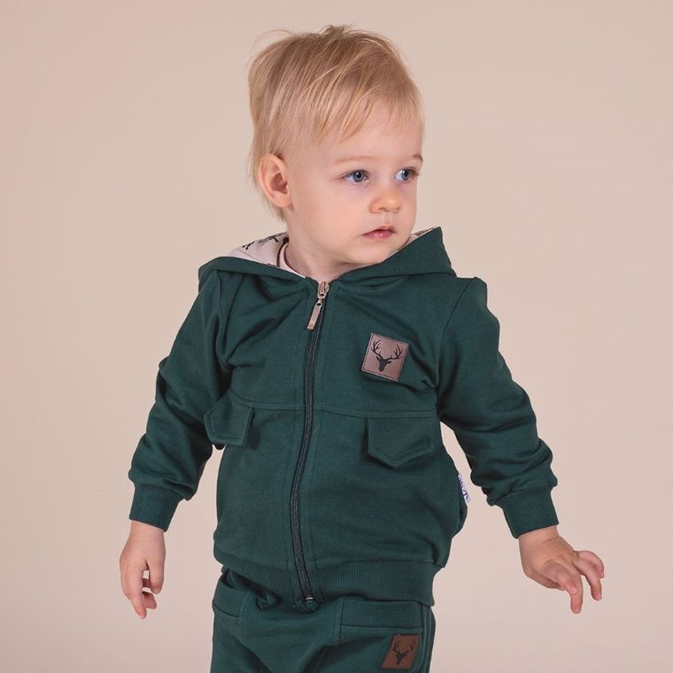 Bluza chłopięca z kapturem, rozpinana, beżowo-zielona, Nicol