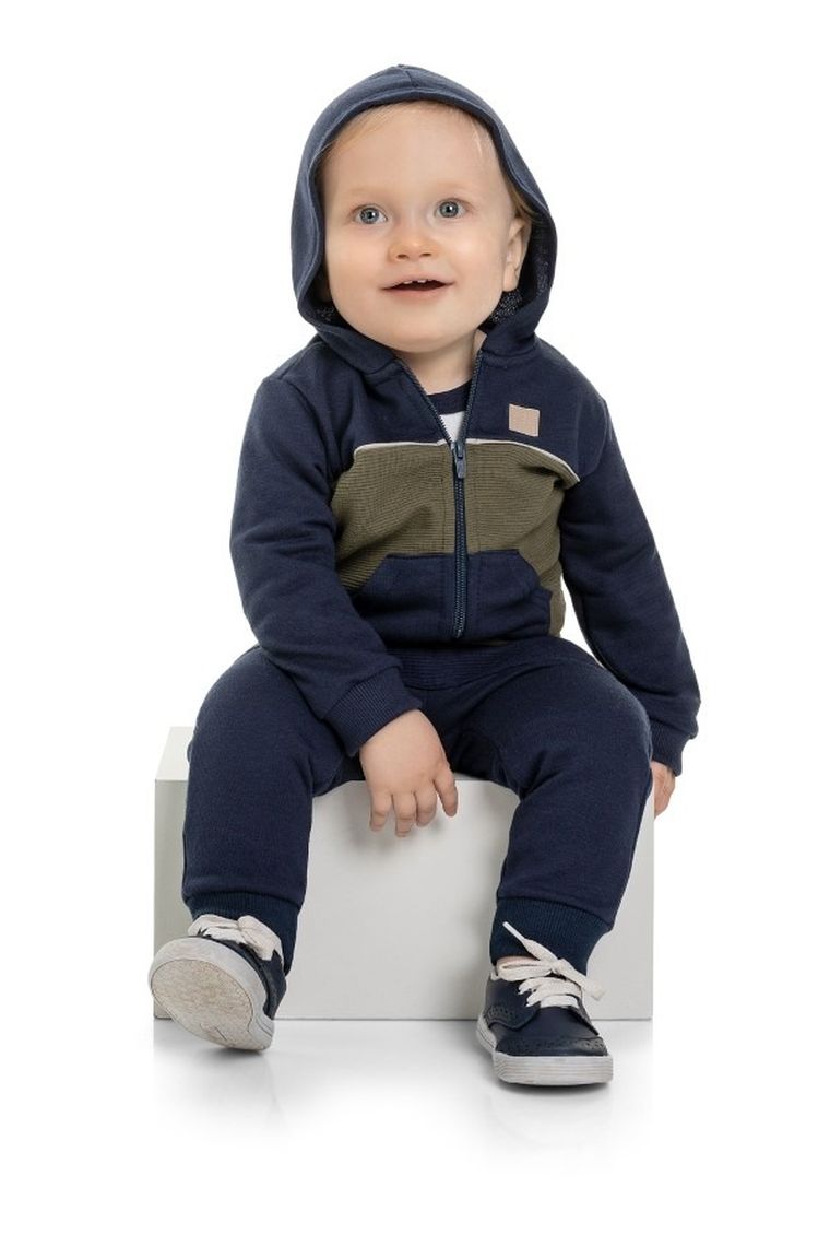 Bluza chłopięca z kapturem, rozpinana, ciemnoniebieska, Quimby