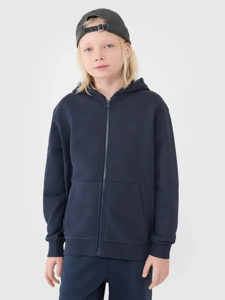 Bluza chłopięca z kapturem, rozpinana, granatowa, 4F