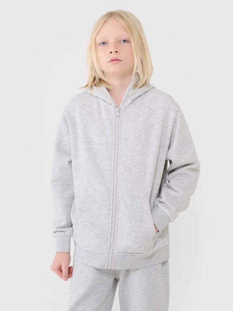 Bluza chłopięca z kapturem, rozpinana, szara, 4F
