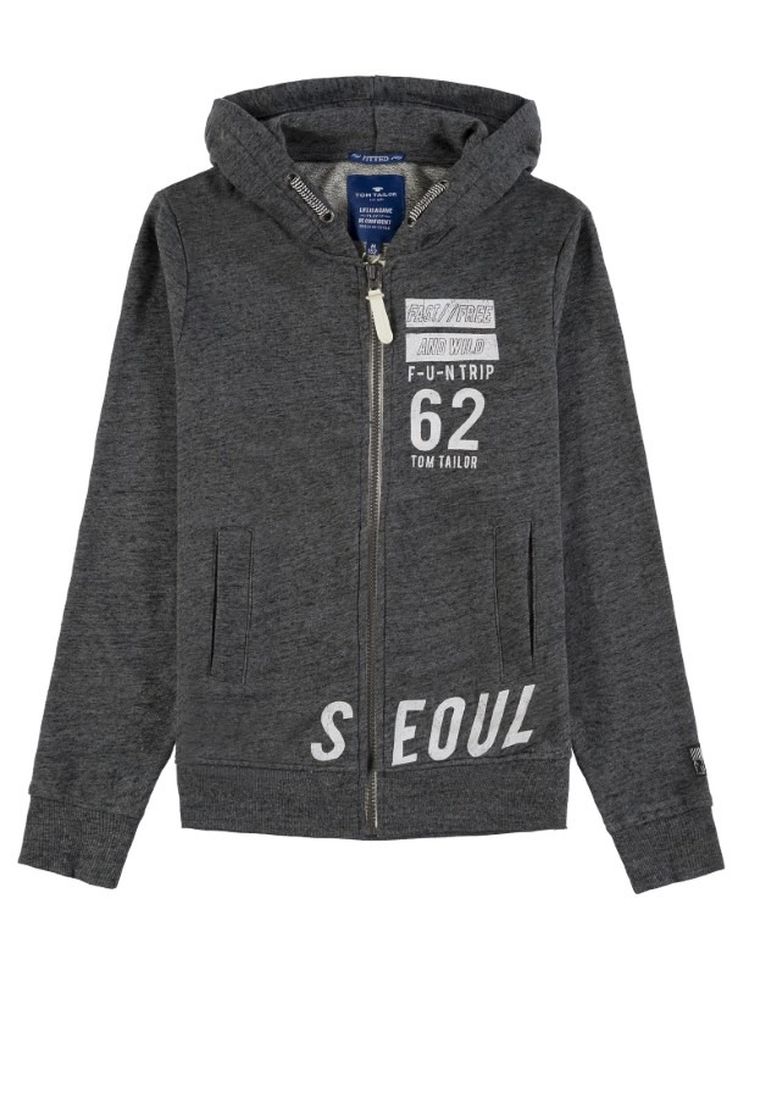 Bluza chłopięca z kapturem, rozpinana, szara melanż, Tom Tailor