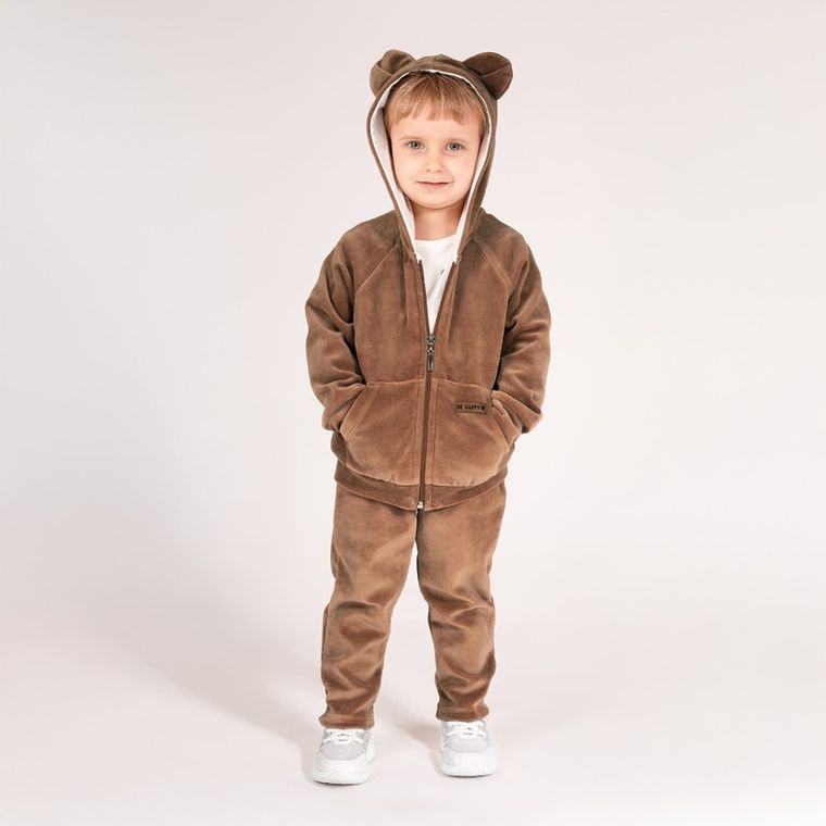 Bluza chłopięca z kapturem, rozpinana, welurowa, brązowa, Nicol