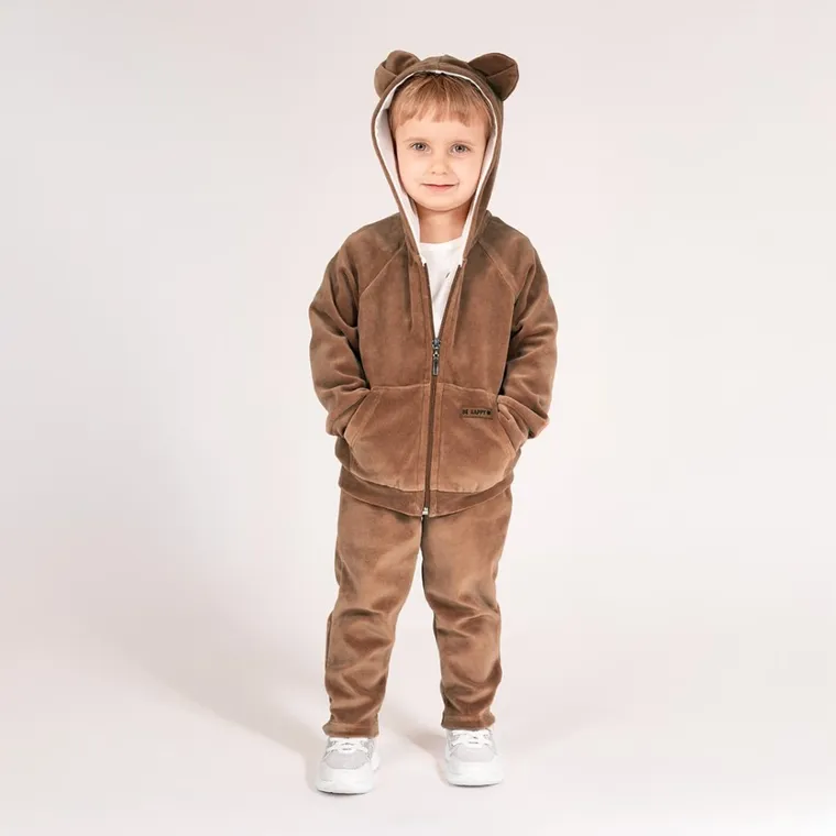 Bluza chłopięca z kapturem, rozpinana, welurowa, brązowa, Nicol