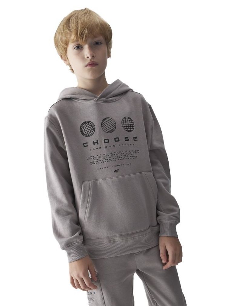 Bluza chłopięca z kapturem, szara, 4F