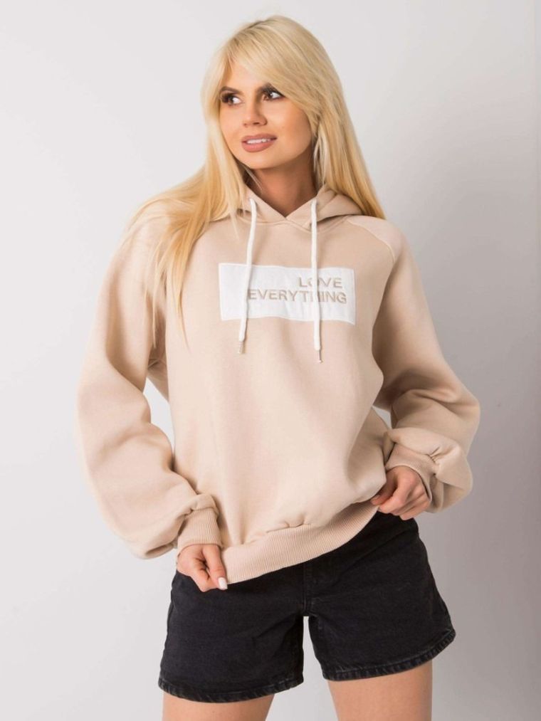 Bluza damska z kapturem, beżowa, Ex Moda