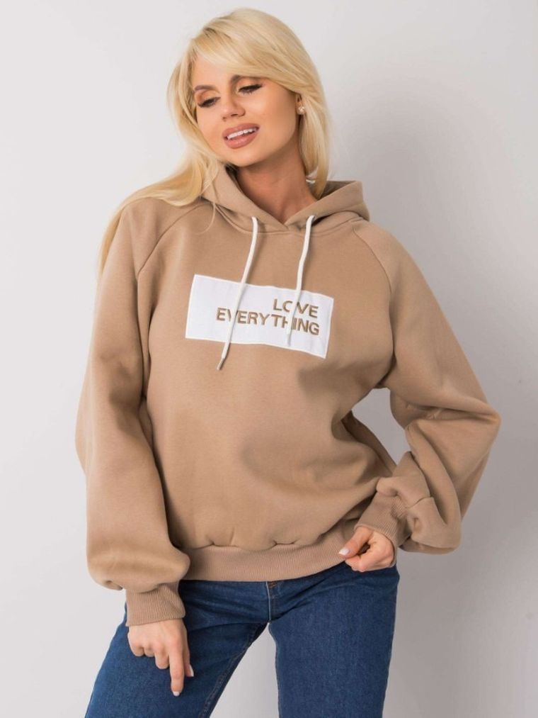 Bluza damska z kapturem, beżowa, Ex Moda