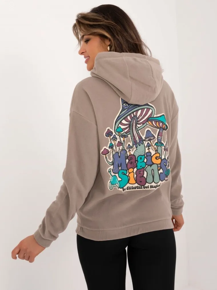 Bluza damska z kapturem, beżowa, Sublevel