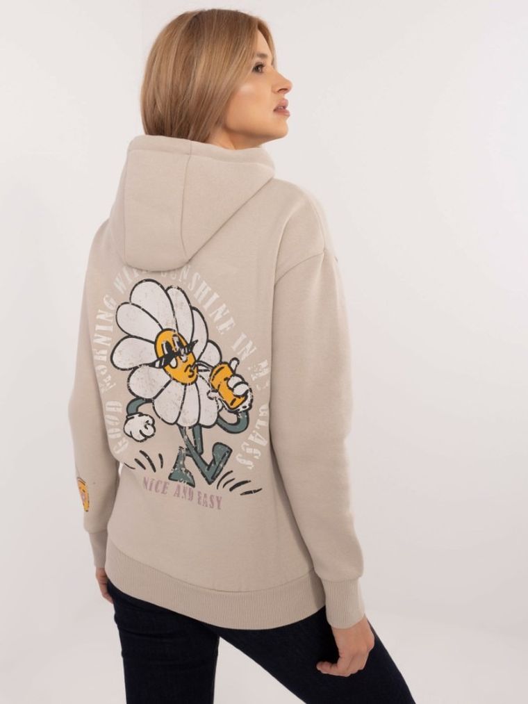Bluza damska z kapturem, beżowa, Sublevel