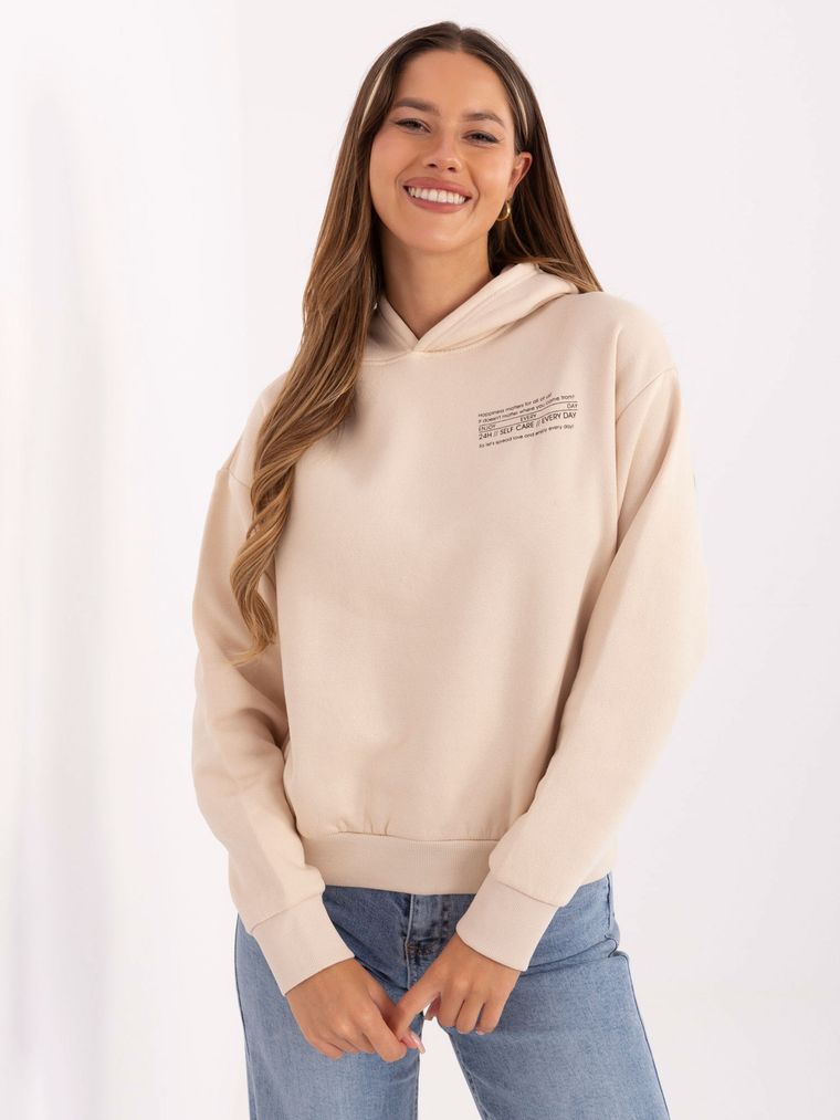 Bluza damska z kapturem, beżowa, Sublevel