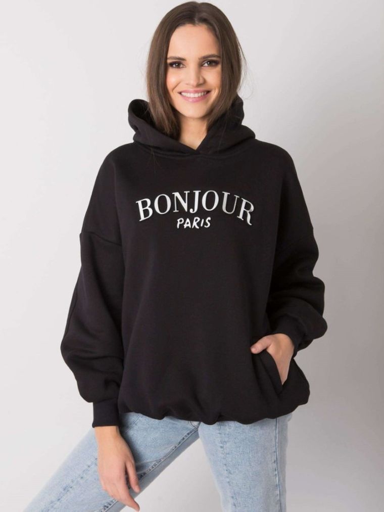 Bluza damska z kapturem, czarna, Rue Paris