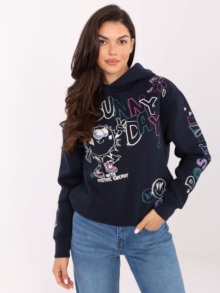 Bluza damska z kapturem, granatowa, Sublevel