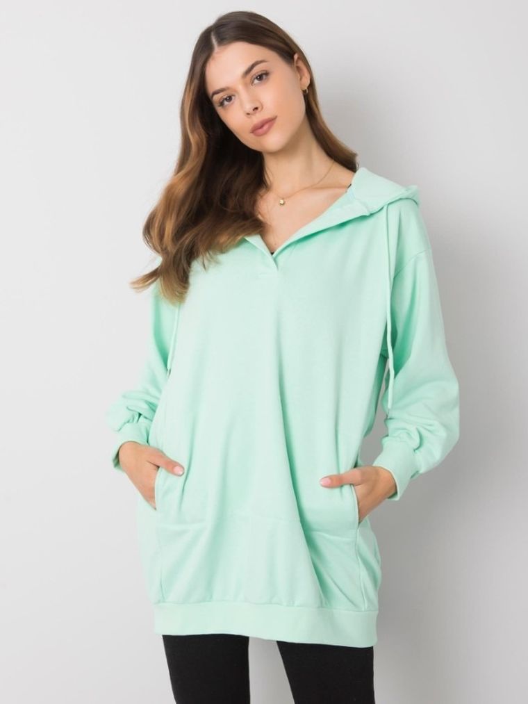 Bluza damska z kapturem, miętowa, Ex Moda