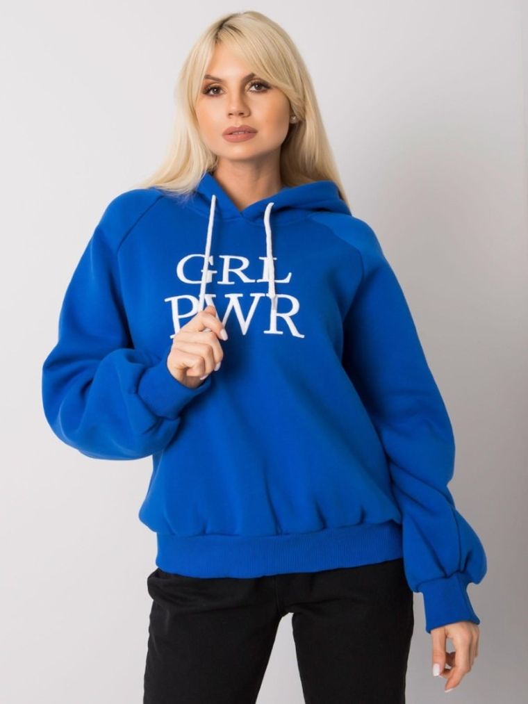 Bluza damska z kapturem, niebieska, Ex Moda