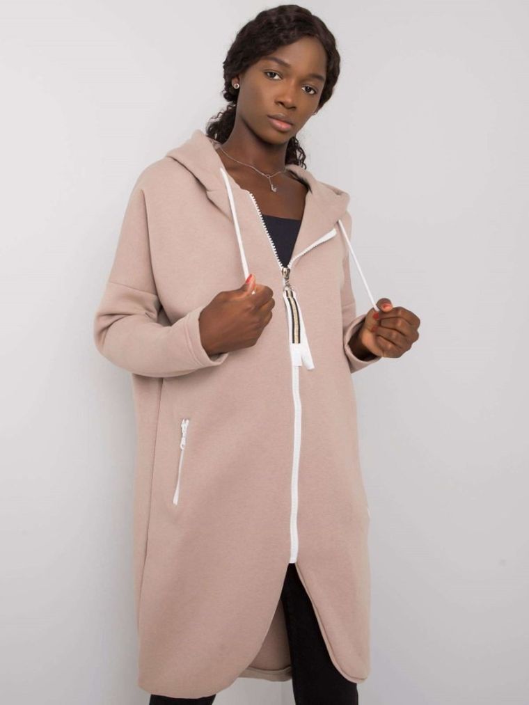 Bluza damska z kapturem, rozpinana, beżowa, Relevance