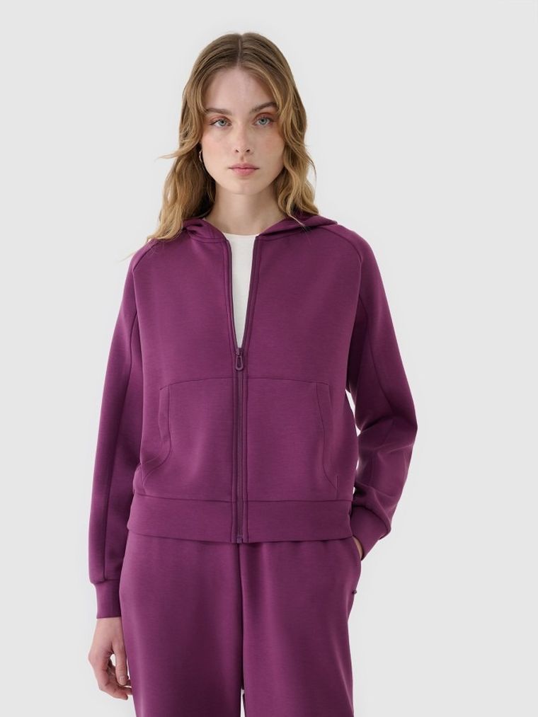 Bluza damska z kapturem, rozpinana, bordowa, 4F