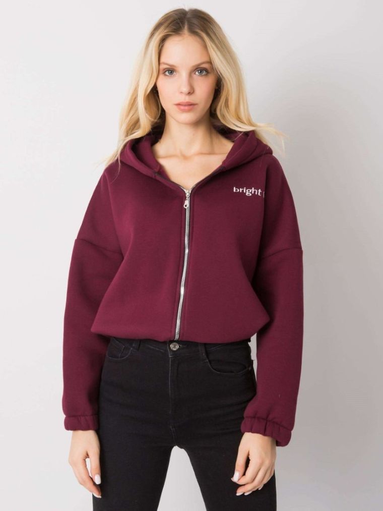 Bluza damska z kapturem, rozpinana, bordowa, Rue Paris