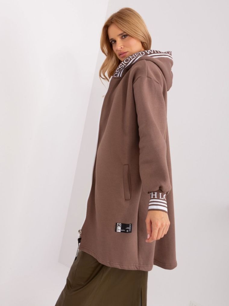 Bluza damska z kapturem, rozpinana, brązowa, Relevance