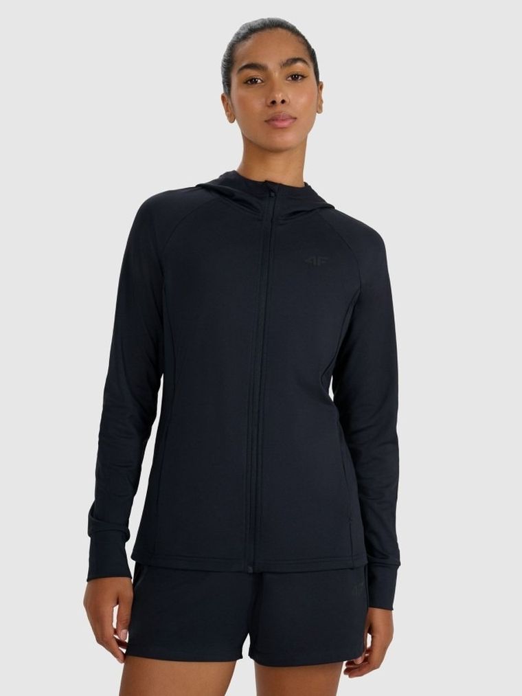Bluza damska z kapturem, rozpinana, czarna, 4F