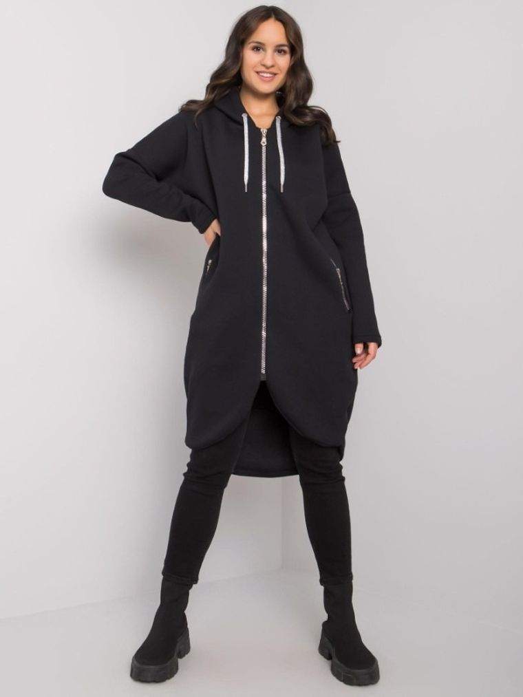 Bluza damska z kapturem, rozpinana, czarna, Relevance