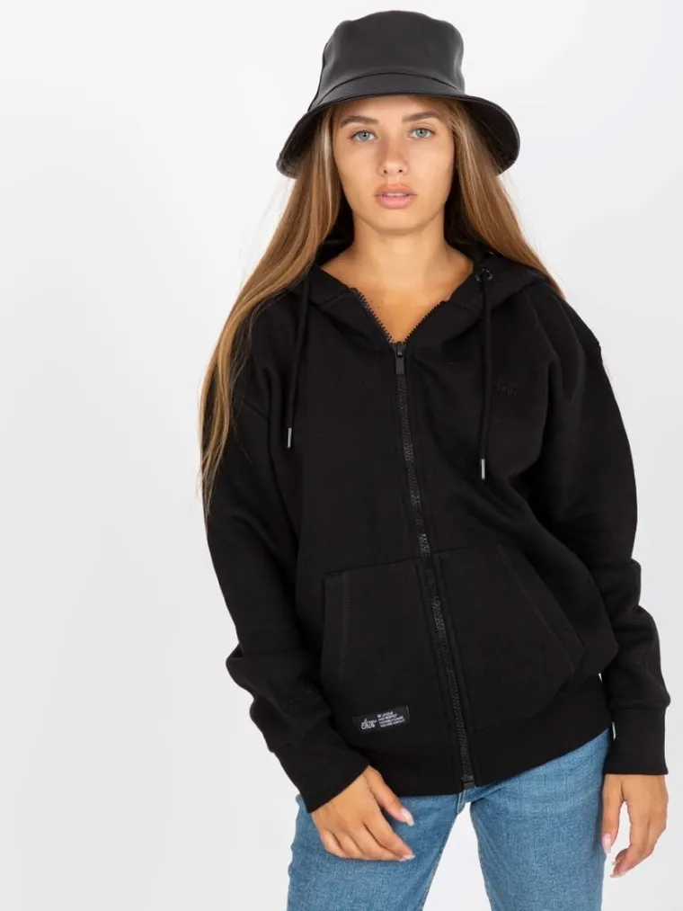 Bluza damska z kapturem, rozpinana, czarna, Sublevel