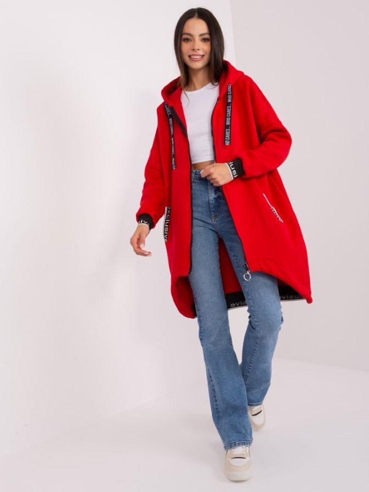 Bluza damska z kapturem, rozpinana, czerwona, Relevance