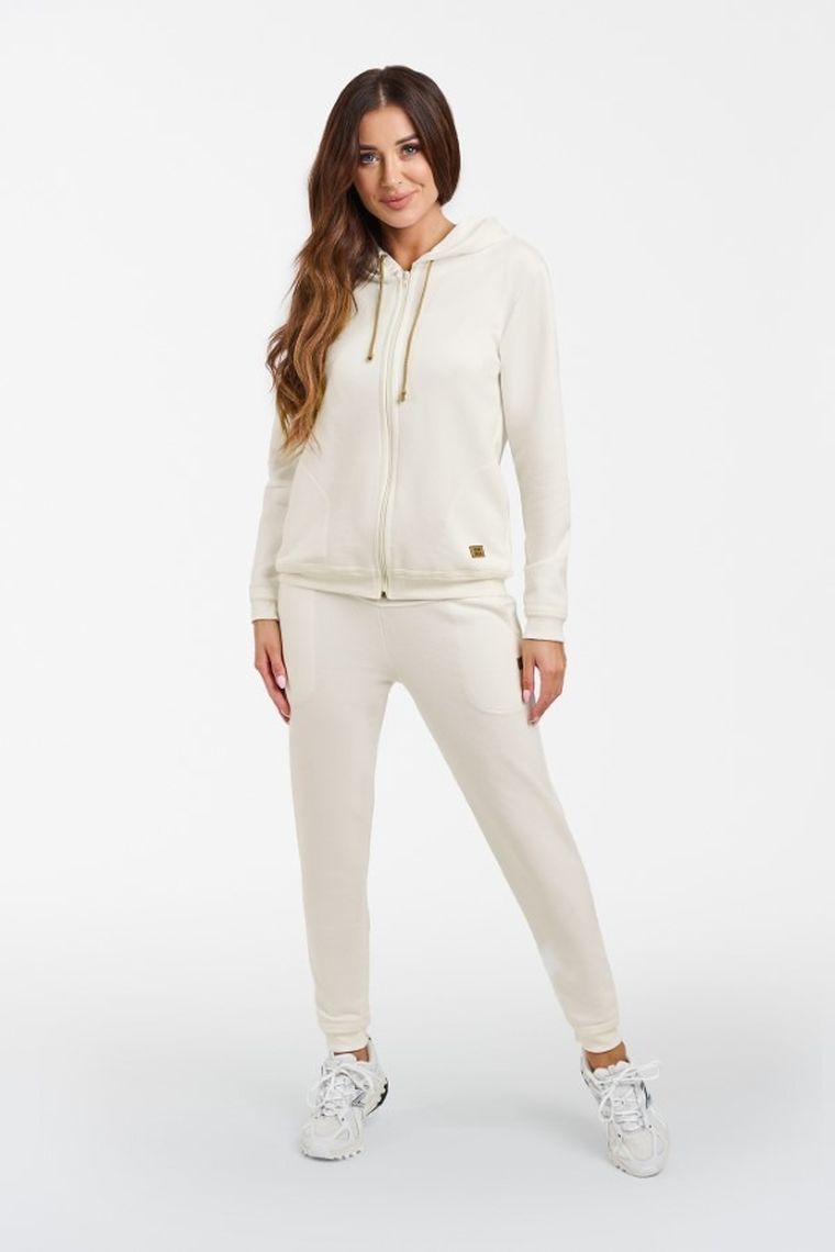 Bluza damska z kapturem, rozpinana, ecru, Roma, Italian Fashion