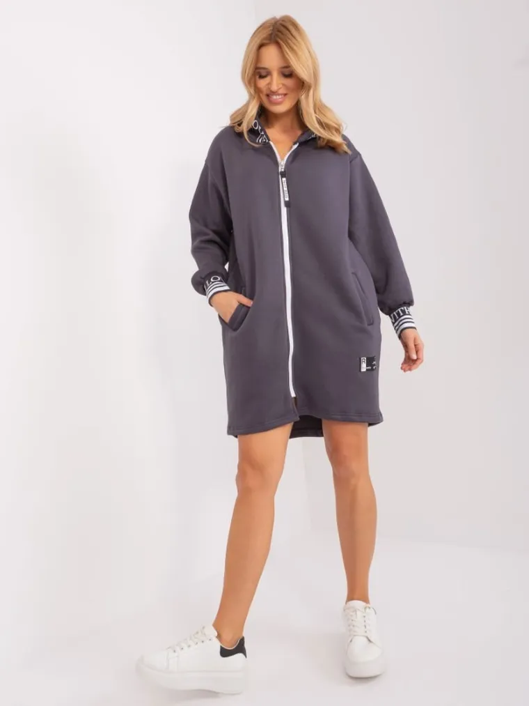 Bluza damska z kapturem, rozpinana, grafitowa, Relevance