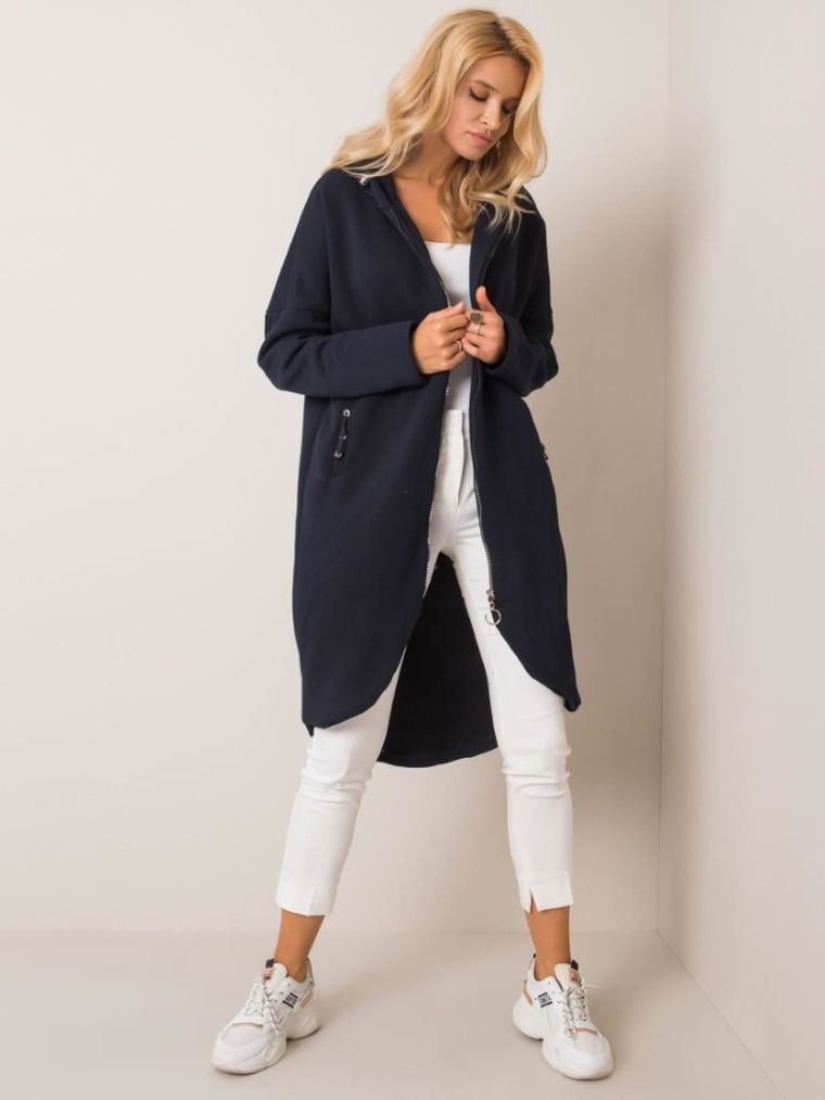 Bluza damska z kapturem, rozpinana, granatowa, Rue Paris