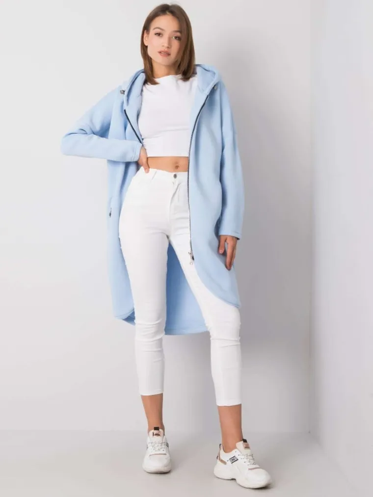 Bluza damska z kapturem, rozpinana, jasnoniebieska, Rue Paris