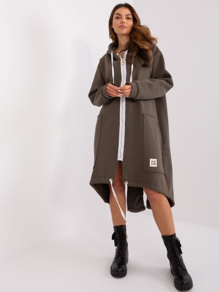 Bluza damska z kapturem, rozpinana, khaki, La Rosa