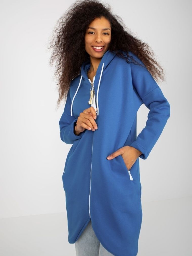 Bluza damska z kapturem, rozpinana, niebieska, Relevance
