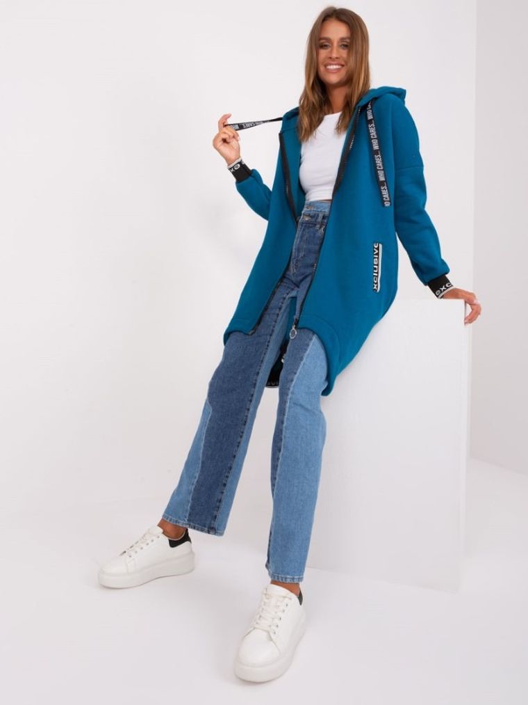 Bluza damska z kapturem, rozpinana, niebieska, Relevance