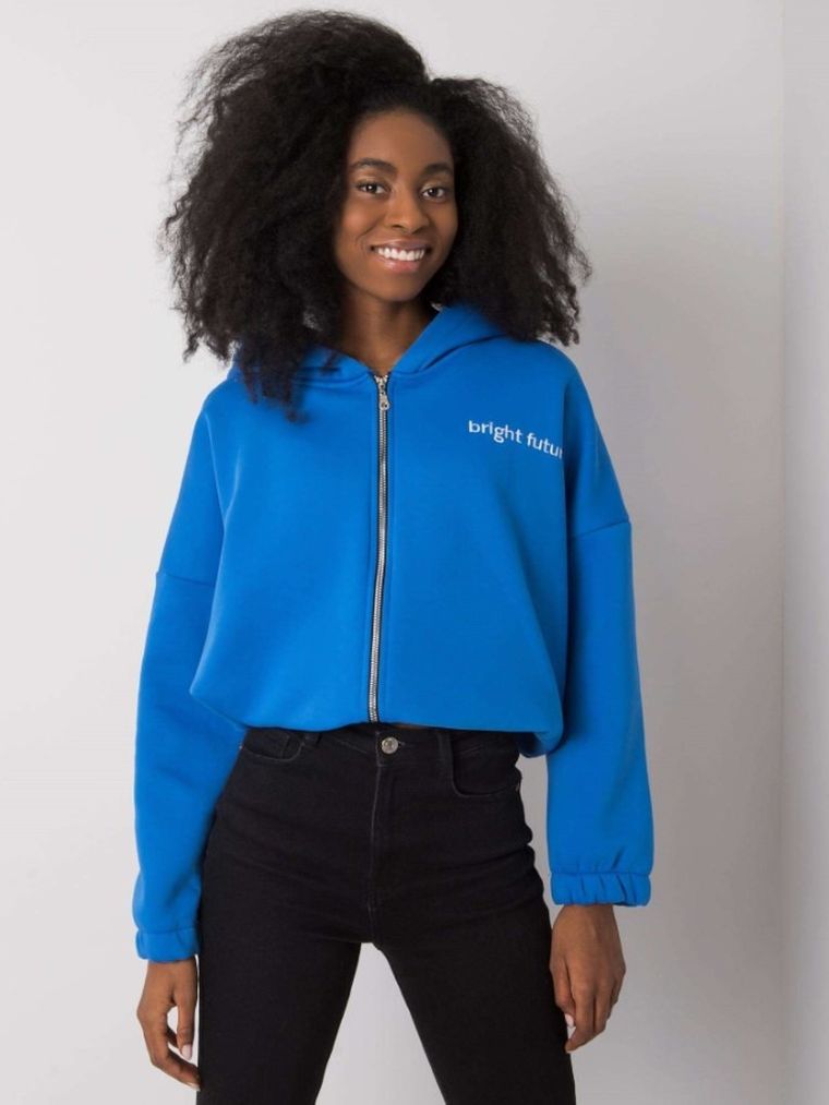 Bluza damska z kapturem, rozpinana, niebieska, Rue Paris