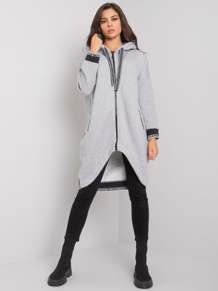 Bluza damska z kapturem, rozpinana, szara, Relevance