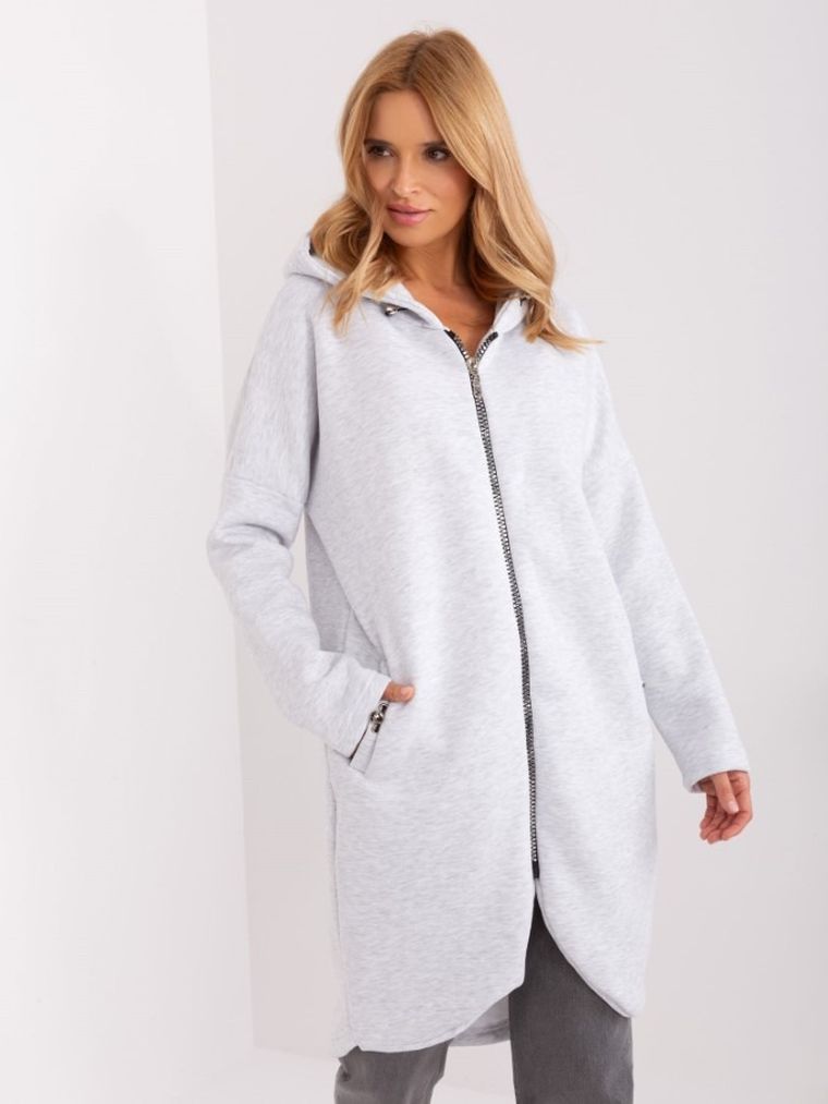 Bluza damska z kapturem, rozpinana, szara, Rue Paris