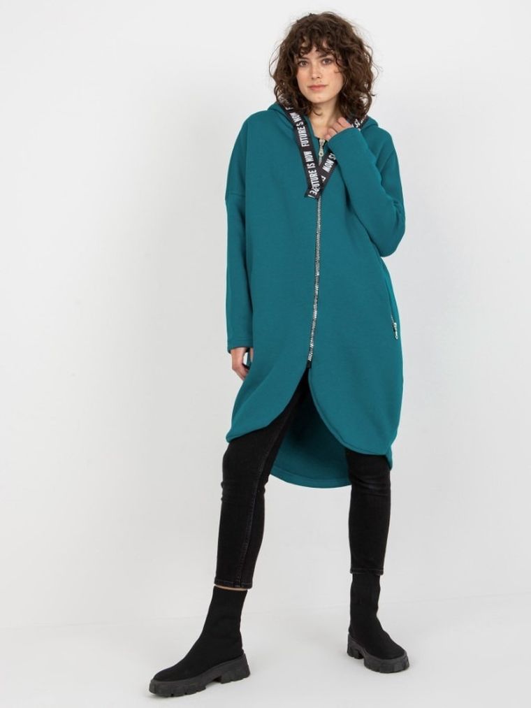 Bluza damska z kapturem, rozpinana, zielona, Relevance