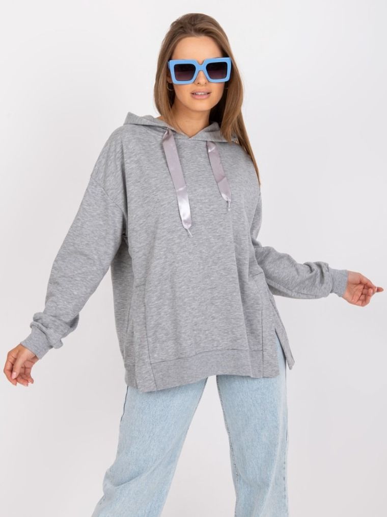 Bluza damska z kapturem, szara, Ex Moda