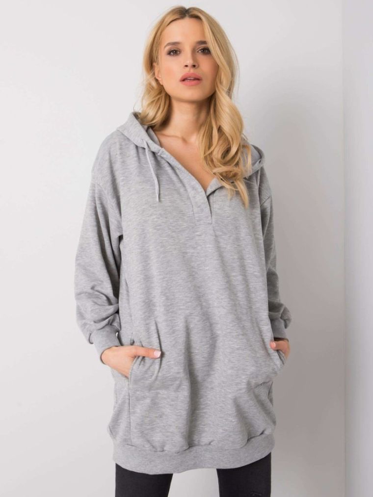 Bluza damska z kapturem, szara, Ex Moda