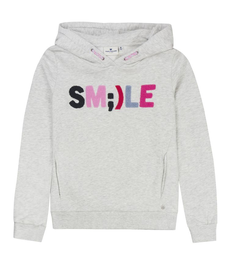 Bluza dziewczęca z kapturem, beżowa, Smile, Tom Tailor