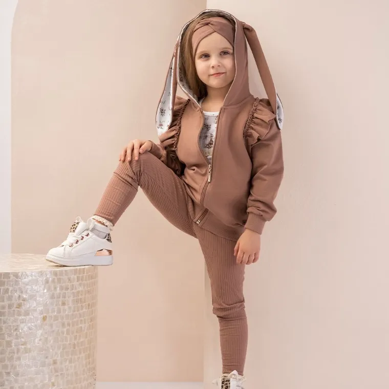 Bluza dziewczęca z kapturem, rozpinana, brązowa, Nicol