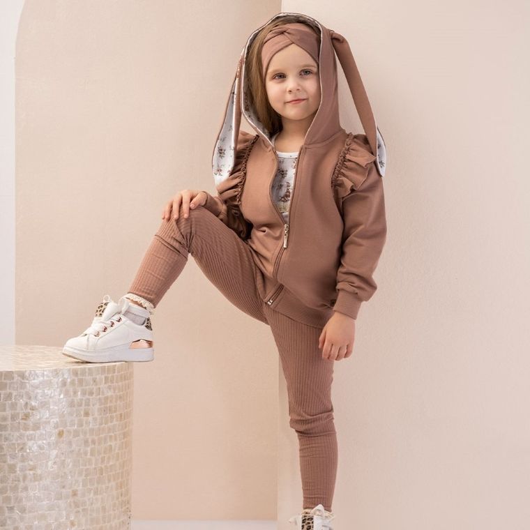 Bluza dziewczęca z kapturem, rozpinana, brązowa, Nicol