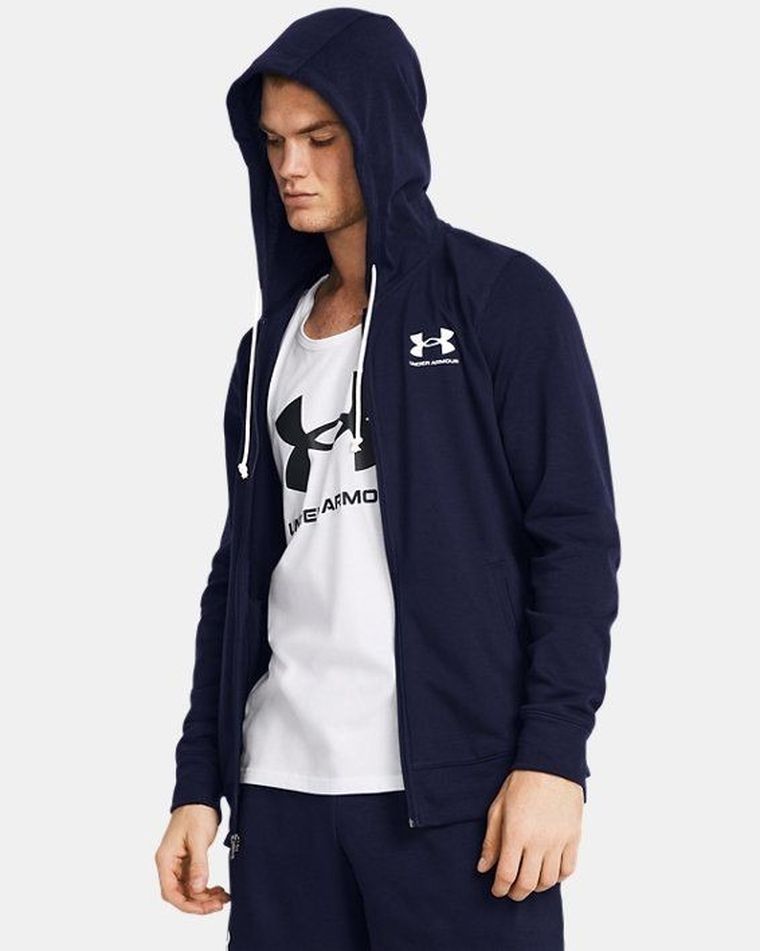 Bluza męska z kapturem, rozpinana, granatowa, Under Amour — Under Armour