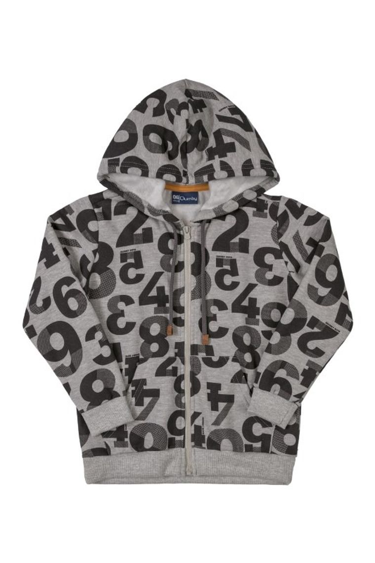 Bluza z kapturem chłopięca, rozpinana, szara, literki, Quimby