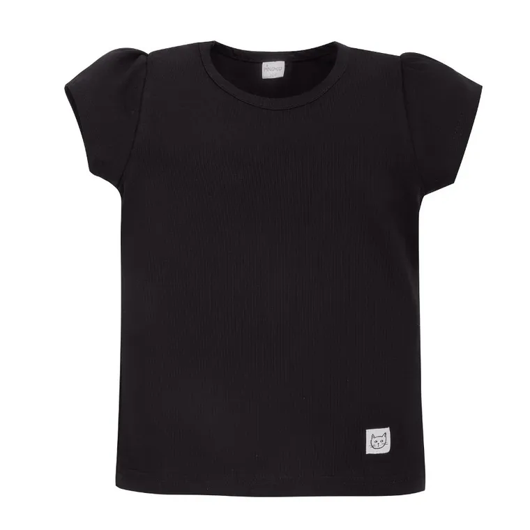 Bluzak dziewczęca z krótkim rękawem, czarna, Pinokio