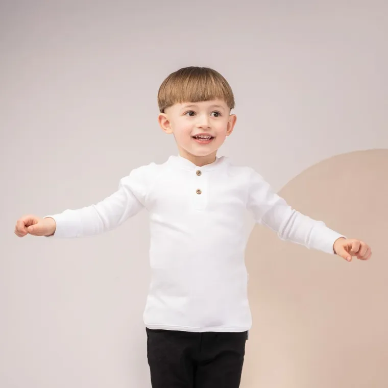 Bluzka chłopięca z długim rękawem, biała, Nicol