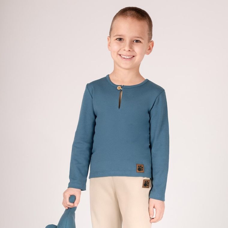 Bluzka chłopięca z długim rękawem, niebieska, Nicol